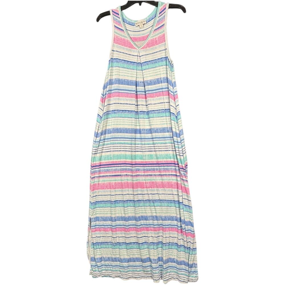 Koolaburra by UGG Modal Maxi Tank Dress Stretch V-Neck Womens S Multi Stripe